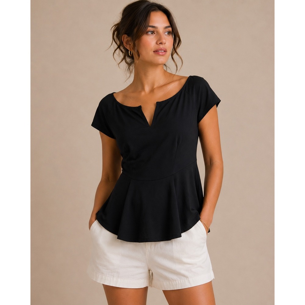 Lane Bryant Black Off The Shoulder Peplum Top Short Sleeve Blouse 14/16 NWT
